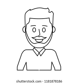 outline nice man with mustache design and hairstyle