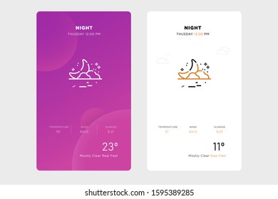 outline night icon design concept on white and purple backgrounds. vector weather icon and web element for mobile applications