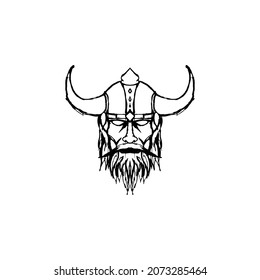 Outline Nordic Head Face with Viking Helmet for Esports Logo design