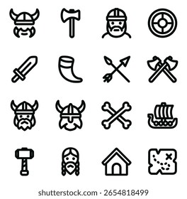 Outline Nordic Viking Elements Historic Norse Icon Set