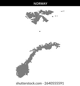 Outline of Norway created using intricate line patterns and shapes