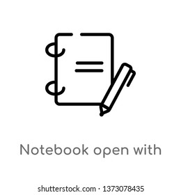 outline notebook open with bookmark vector icon. isolated black simple line element illustration from education concept. editable vector stroke notebook open with bookmark icon on white background