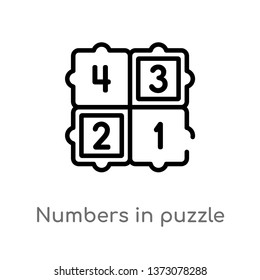outline numbers in puzzle vector icon. isolated black simple line element illustration from education concept. editable vector stroke numbers in puzzle icon on white background