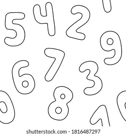Outline numbers seamless pattern. Seamless pattern of white numbers. Background for study of mathematics, arithmetic at school. Coloring book for children. Vector