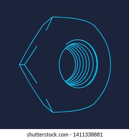 Outline nut silhouette. Isometric thin line style model. Service and repair.