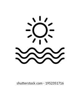 outline ocean icon vector, summer beach sign with Line or shape, sun symbol