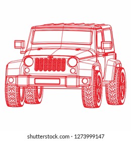 Outline off road car. off road car vector. Car ilustration. off-road logo ilustration. suv ilustration. perspective car drawing.