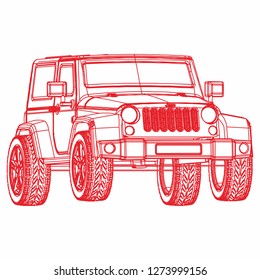 Outline off road car. off road car vector. Car ilustration. off-road logo ilustration. suv ilustration. perspective car drawing.