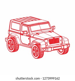 Outline off road car. off road car vector. Car ilustration. off-road logo ilustration. suv ilustration. perspective car drawing.