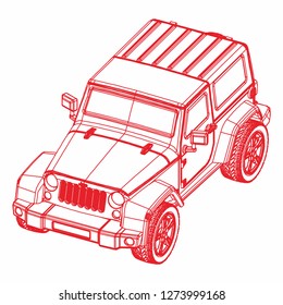 Outline off road car. off road car vector. Car ilustration. off-road logo ilustration. suv ilustration. perspective car drawing.