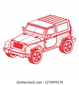 Outline off road car. off road car vector. Car ilustration. off-road logo ilustration. suv ilustration. perspective car drawing.