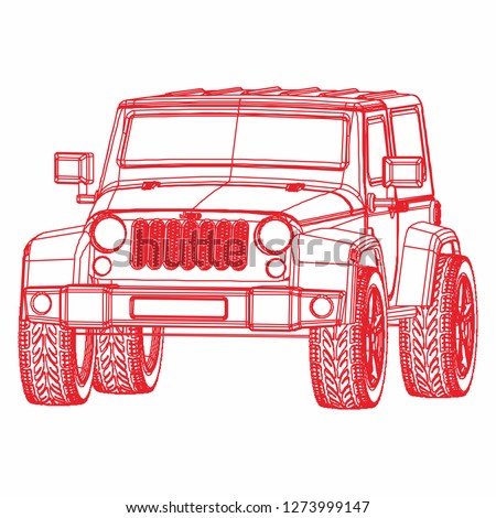 Outline off road car. off road car vector. Car ilustration. off-road logo ilustration. suv ilustration. perspective car drawing.