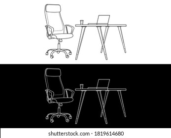 Outline office chair on wheels with office desk