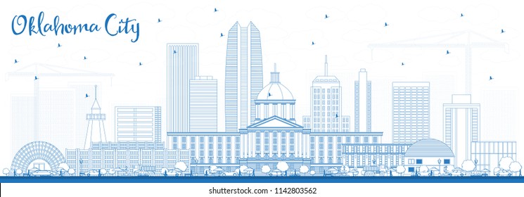 Outline Oklahoma City Skyline with Blue Buildings. Vector Illustration. Business Travel and Tourism Concept with Modern Architecture. Oklahoma City Cityscape with Landmarks.