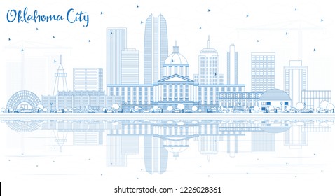 Outline Oklahoma City Skyline with Blue Buildings and Reflections. Vector Illustration. Business Travel and Tourism Concept with Modern Architecture. Oklahoma City Cityscape with Landmarks.