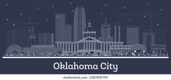 Esbozar el horizonte de Oklahoma City USA con edificios blancos. Ilustración vectorial. Concepto de viajes de negocios y turismo con arquitectura histórica. Paisaje urbano de Oklahoma con puntos de referencia.