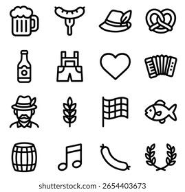 Outline Oktoberfest Element Celebration Traditional Holiday Icon Set