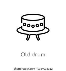 outline old drum vector icon. isolated black simple line element illustration from music concept. editable vector stroke old drum icon on white background
