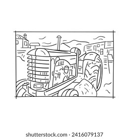 outline old tractor. hand drawn old tractor. scratch tractor
