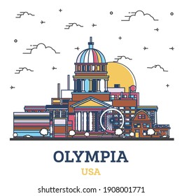 Outline Olympia Washington City Skyline with Color Buildings Isolated on White. Vector Illustration. Olympia USA Cityscape with Landmarks.