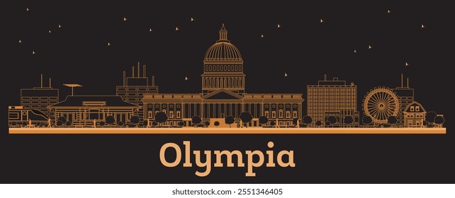 Outline Olympia Washington City Skyline with orange Buildings. Vector Illustration. Business Travel and Concept with Modern Architecture. Olympia Cityscape with Landmarks.