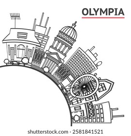 Outline Olympia Washington City Skyline with Modern Buildings and copy space Isolated on White. Vector Illustration. Olympia USA Cityscape with Landmarks.