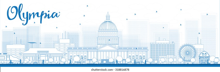 Outline Olympia (Washington) Skyline with Blue Buildings. Vector Illustration. Business travel and tourism concept with modern buildings. Image for presentation, banner, placard and web site.