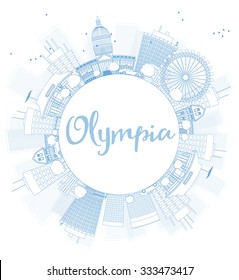 Outline Olympia (Washington) Skyline with Blue Buildings and copy space. Business travel and tourism concept with place for text. Image for presentation, banner, placard and web. Vector Illustration