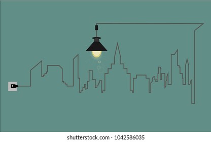?ity outline on a green background