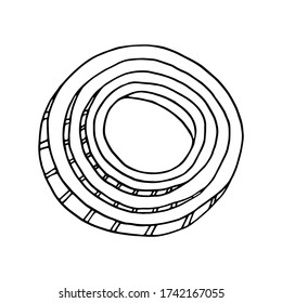 Outline onion vector illustration. Hand drawn black and white rings and slices of onion. Fresh ingredients doodle drawing