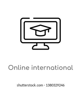 outline online international educational vector icon. isolated black simple line element illustration from education concept. editable vector stroke online international educational icon on white
