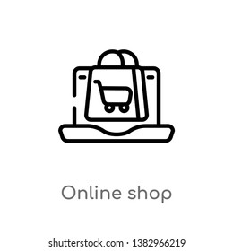 outline online shop vector icon. isolated black simple line element illustration from digital economy concept. editable vector stroke online shop icon on white background