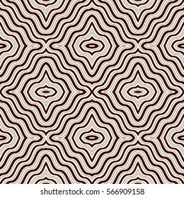 Outline op art abstract background. Psychedelic optical illusion effect wallpaper. Seamless pattern with symmetric geometric ornament. Digital paper, textile print, page fill. Vector illustration.