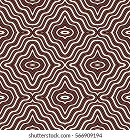 Outline op art abstract background. Psychedelic optical illusion effect wallpaper. Seamless pattern with symmetric geometric ornament. Digital paper, textile print, page fill. Vector illustration.