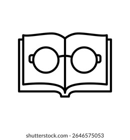 Outline of an open book with reading glasses