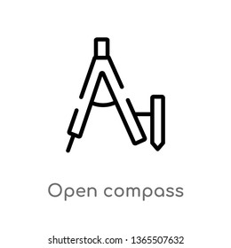 outline open compass vector icon. isolated black simple line element illustration from measurement concept. editable vector stroke open compass icon on white background