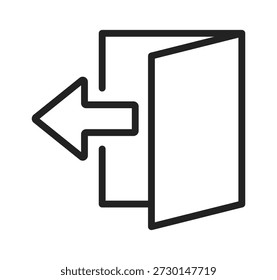 Um contorno de uma porta aberta com uma seta apontando para fora, simbolizando saída ou saída.