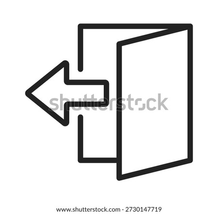 An outline of an open door with an arrow pointing outward, symbolizing exit or leaving.