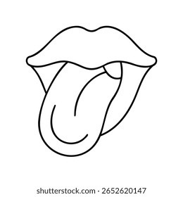 Outline open lips with a protruding tongue on a mouth graphic