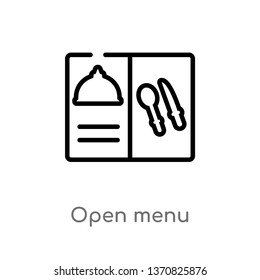 outline open menu vector icon. isolated black simple line element illustration from bistro and restaurant concept. editable vector stroke open menu icon on white background