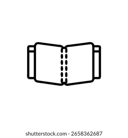 Outline open sketchbook with blank pages stitched spine vector