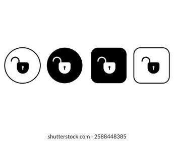 Outline opened lock icons set. Security symbols buttons
