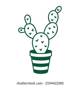 Outline Opuntia in a pot. Vector illustration isolated on white background