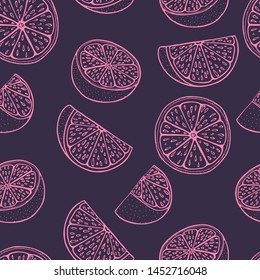 Outline orange fruit seamless pattern for textile. Natural background. Retro collection for print design. Seamless drawing vector background.