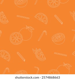 Outline Orange Fruit Straw Vector Seamless Pattern illustration for Print, Wallpaper, Decoration.