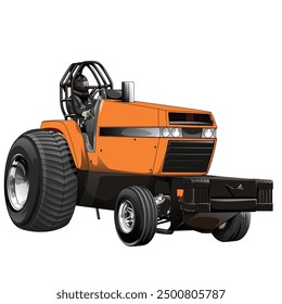 Outline orange and painted tractor. Isolated in black background, for t-shirt design, print and for business purposes.