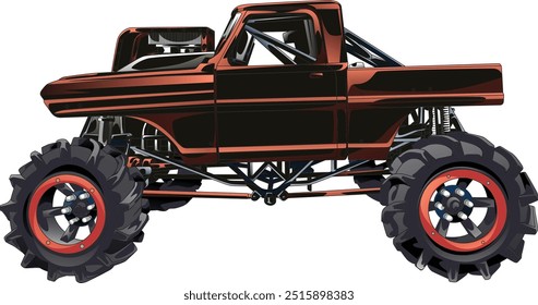 Outline orange and painted tractor. Isolated in black background, for t-shirt design, print and for business purposes.