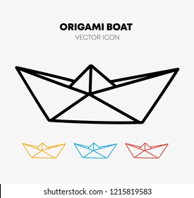 Outline origami boat icon. Vector icon for ship made of folded paper.