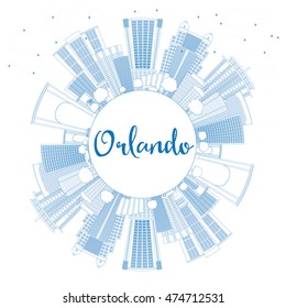 Outline Orlando Skyline with Blue Buildings and Copy Space. Vector Illustration. Business Travel and Tourism Concept with Orlando City. Image for Presentation Banner Placard and Web Site.