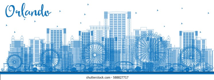 Outline Orlando Skyline with Blue Buildings. Vector Illustration. Business Travel and Tourism Concept with Orlando City. Image for Presentation Banner Placard and Web Site.